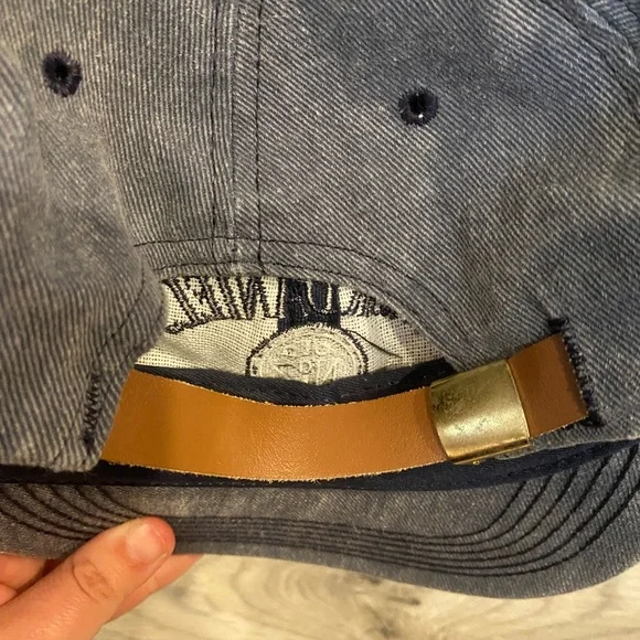 Vintage Jack Daniels Whiskey Denim Blue Tan Hat Adjustable Shallow Made in USA - Picture 6 of 7